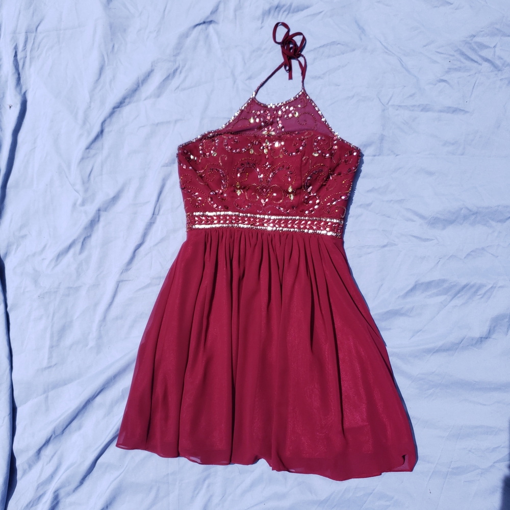 Camille La Vie Burgundy Embellished Midi Dress